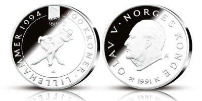 OL-sølvmynt nr. 2 Skøyteløpere - 100 kroner sølv - utgitt 1991